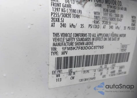 2013 Ford Explorer Limited from USA, damaged, VIN 1FM5K7F83DGC57765